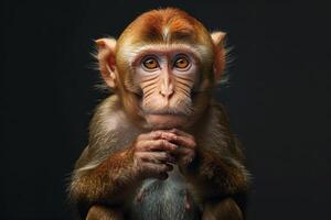 A monkey sitting on a black background photo