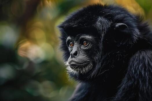 A black monkey with a big smile on its face photo