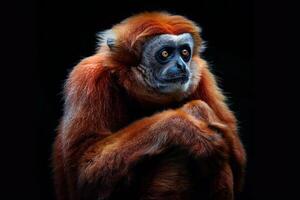 A red monkey with a black background photo