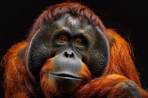 An oranguel monkey with a black background photo