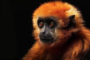 A red - headed monkey with a black background photo
