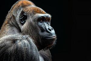 A gorilla is looking to the side photo