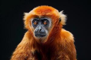 A red - headed gibbon monkey on a black background photo