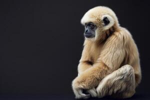 A white - faced gibbon sitting on a black background photo