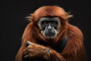 A red - headed monkey with a black background photo
