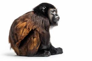 A monkey sitting down on a white background photo