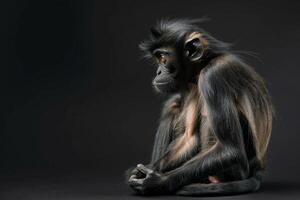 A monkey sitting on the ground with its head down photo