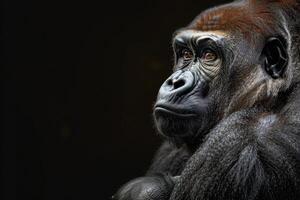 A gorilla is looking to the side photo
