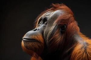 An orangutan with long hair and a long face photo