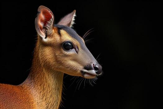 A close up of a deer with its head turned to the side photo