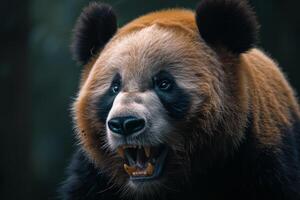 A panda bear with its mouth open and its teeth showing photo