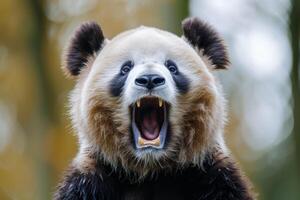 A panda bear with its mouth open photo
