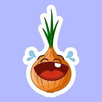 Laughing Face Onion. Sticker Design. Illustration of Funny Cartoon Character. Tears of happiness vector