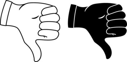 Black and White Thumbs Down. Thumb Down Icons. Negative Gesture, Hostility, Condemnation, Dislike. Sign of a Bad Choice. Hand Gesture. illustration. vector