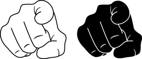 Icons of a Hand Pointing a Finger at You. Black and White Hand Gesture Pointing Finger. illustration. vector