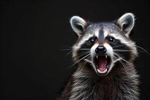 A raccoon with its mouth open and its teeth showing photo