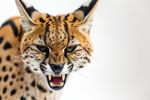 A close up of a wild cat with its mouth open photo