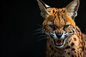 A close up of a cat with its mouth open photo