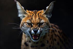A close up of a cat with its mouth open photo