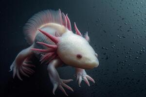 A white and pink axolotl fish with red spikes photo