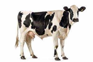 A cow is standing in front of a white background photo