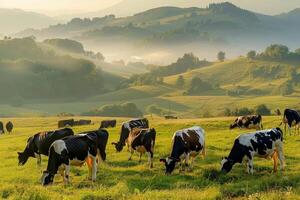 Cows grazing in a field photo