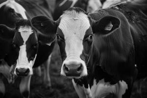 A black and white photo of a cow