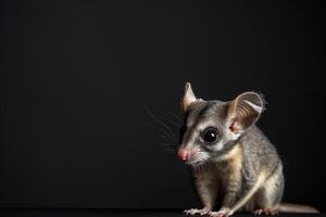 A sugar glider is standing on a black surface photo