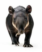 A tapir is standing in front of a white background photo
