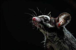 A sugar glider is looking up at the camera photo