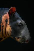 A close up of a tapir with its head turned to the side photo