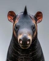 A close up of a tapir with its head turned to the side photo