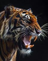 A tiger with its mouth open and teeth showing photo
