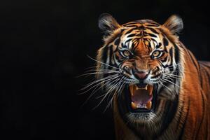 A tiger with its mouth open and its teeth showing photo
