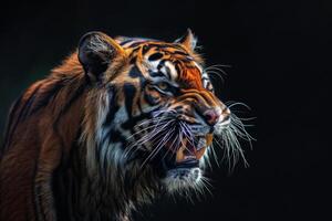 A tiger is roaring in the dark photo
