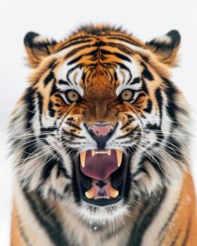 A tiger with its mouth open and teeth showing photo