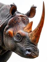 A rhinoceros with a long horn on its head photo