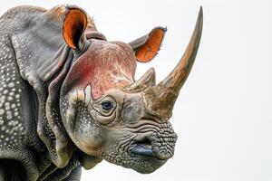A rhinoceros with a long horn on its head photo
