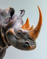 A rhinoceros with a long horn on its head photo