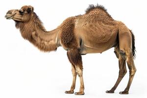 A camel standing in front of a white background photo