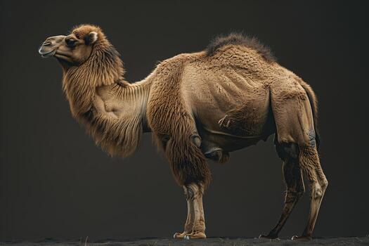 A camel standing on a dark background photo