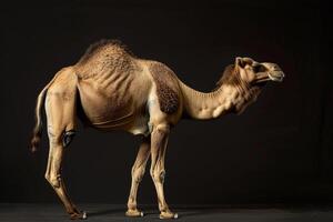 A camel standing on a black background photo