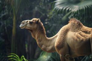 A camel standing in the middle of a jungle photo