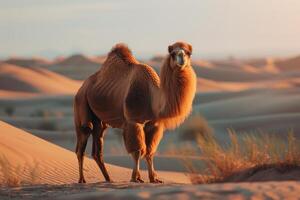 A camel standing in the desert photo