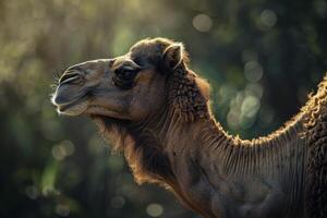 A camel is standing in front of a tree photo