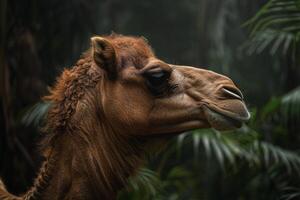 A close up of a camel in the jungle photo
