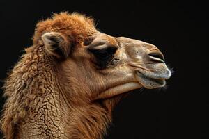 A close up of a camel's head photo