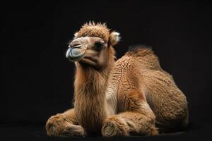 A camel sitting on a black background photo