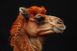 A close up of a camel's head photo