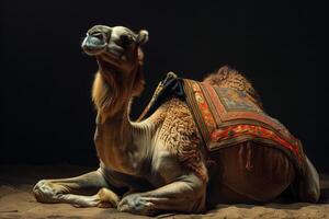 A camel with a blanket on its back photo